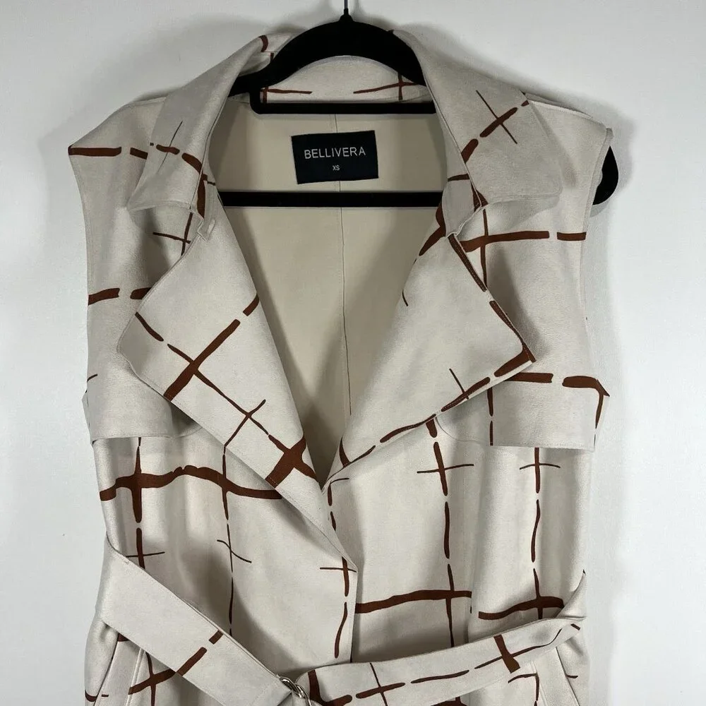 Bellivera Faux Suede Sleeveless Jacket With Belt NWT‎ Womens Size XS